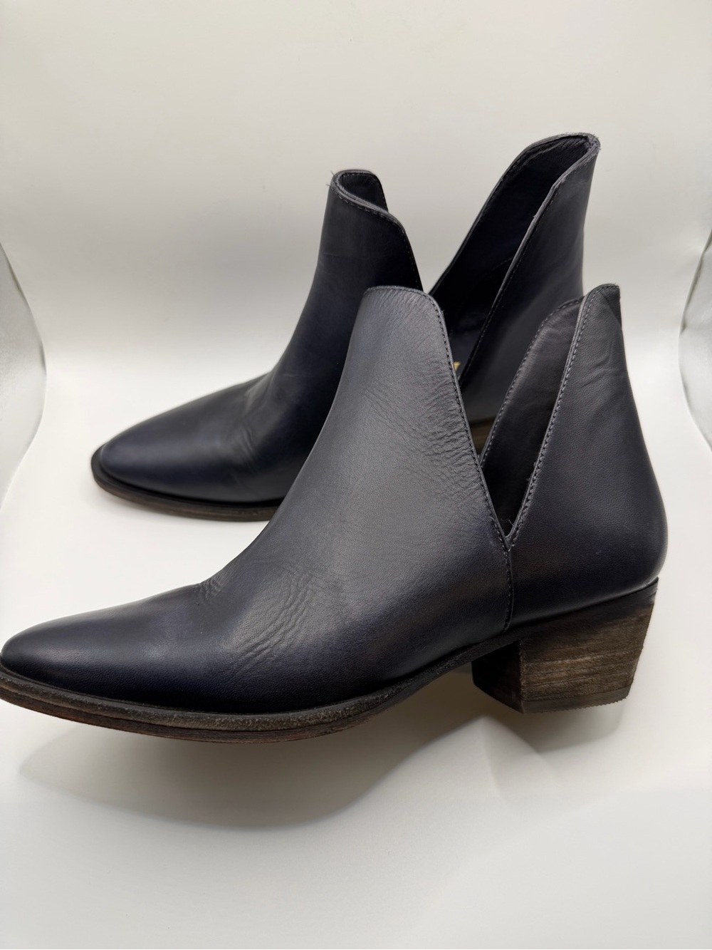 Free People Black Leather V-Cut Ankle Boots